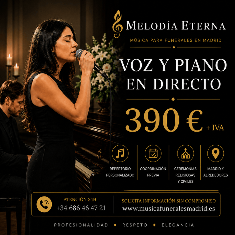 Música para funerales en Madrid | Melodía Eterna Cantante y pianista interpretando música para funerales en Madrid